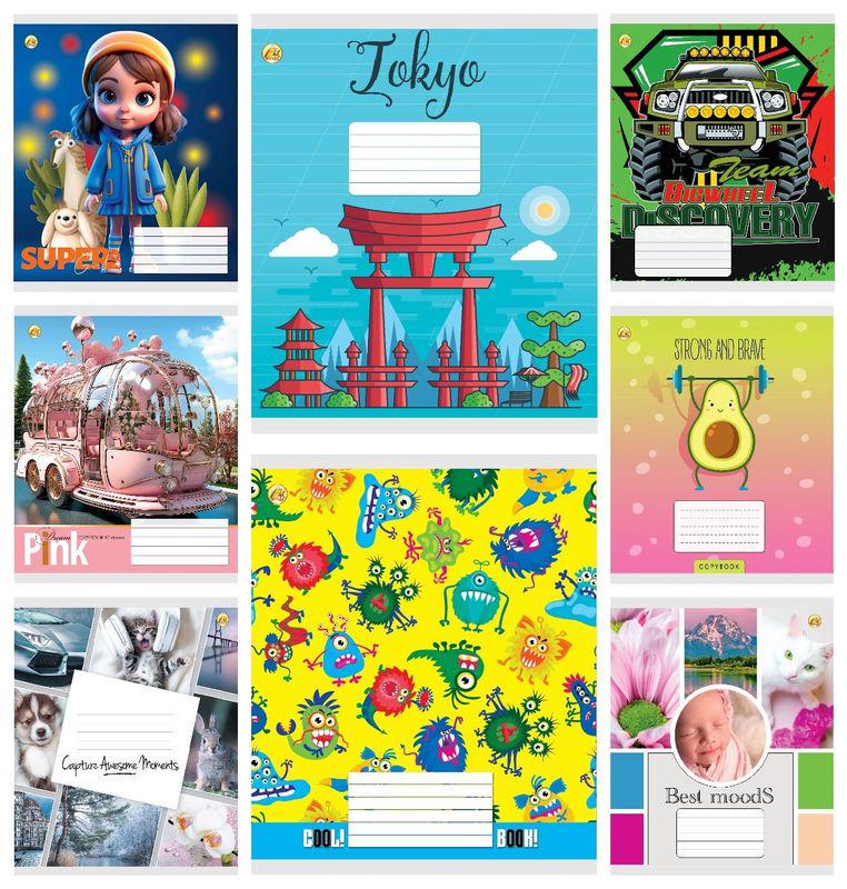 Зошити учнівські Тетрада Люкс Мікс 2 в косу лінію 12 арк. 25 шт. (MTT-183898)