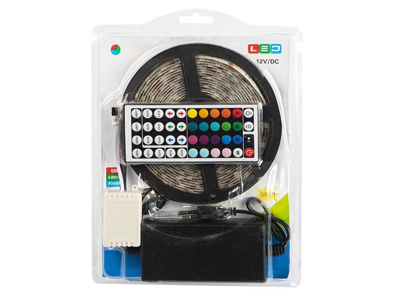Стрічка світлодіодна RGB з блоком 5 А та пультом SMD5050 12 В 60 LED/м IP65 у силіконі (70-784#)