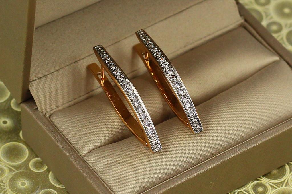 Серьги Xuping Jewelry стрела дорожка из камней с родием 3,5 см Золотистый (2563508196)