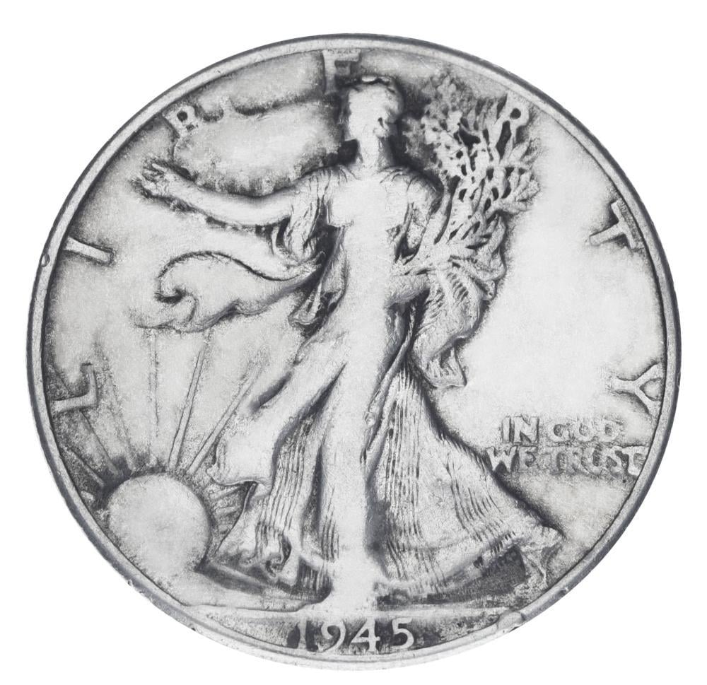 Коллекционная монета США 50 центов халф 1945 серебро F-VF Шагающая Свобода Орел Ag 900 12,5 г (М19907) Коллекционная монета США 50 центов халф 1945 серебро F-VF Шагающая Свобода Орел Ag 900 12,5 г (М19907)