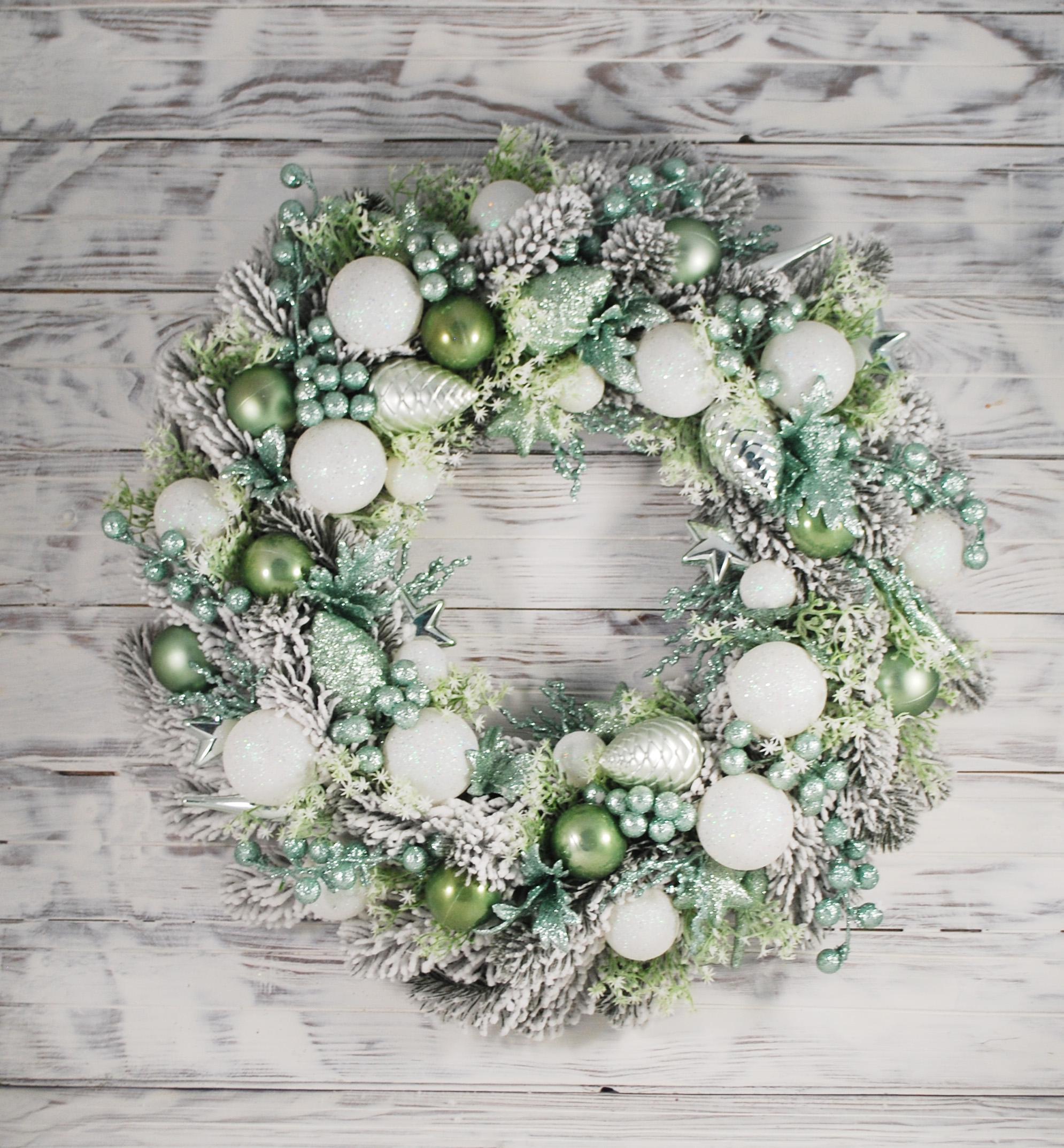 Венок новогодний 43 см Мятный/Белый (4933476)