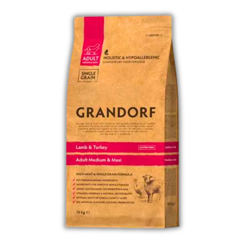 Корм для собак сухий Grandorf Ягня та індичка для дорослих собак середніх та великих порід 10 кг (94110)