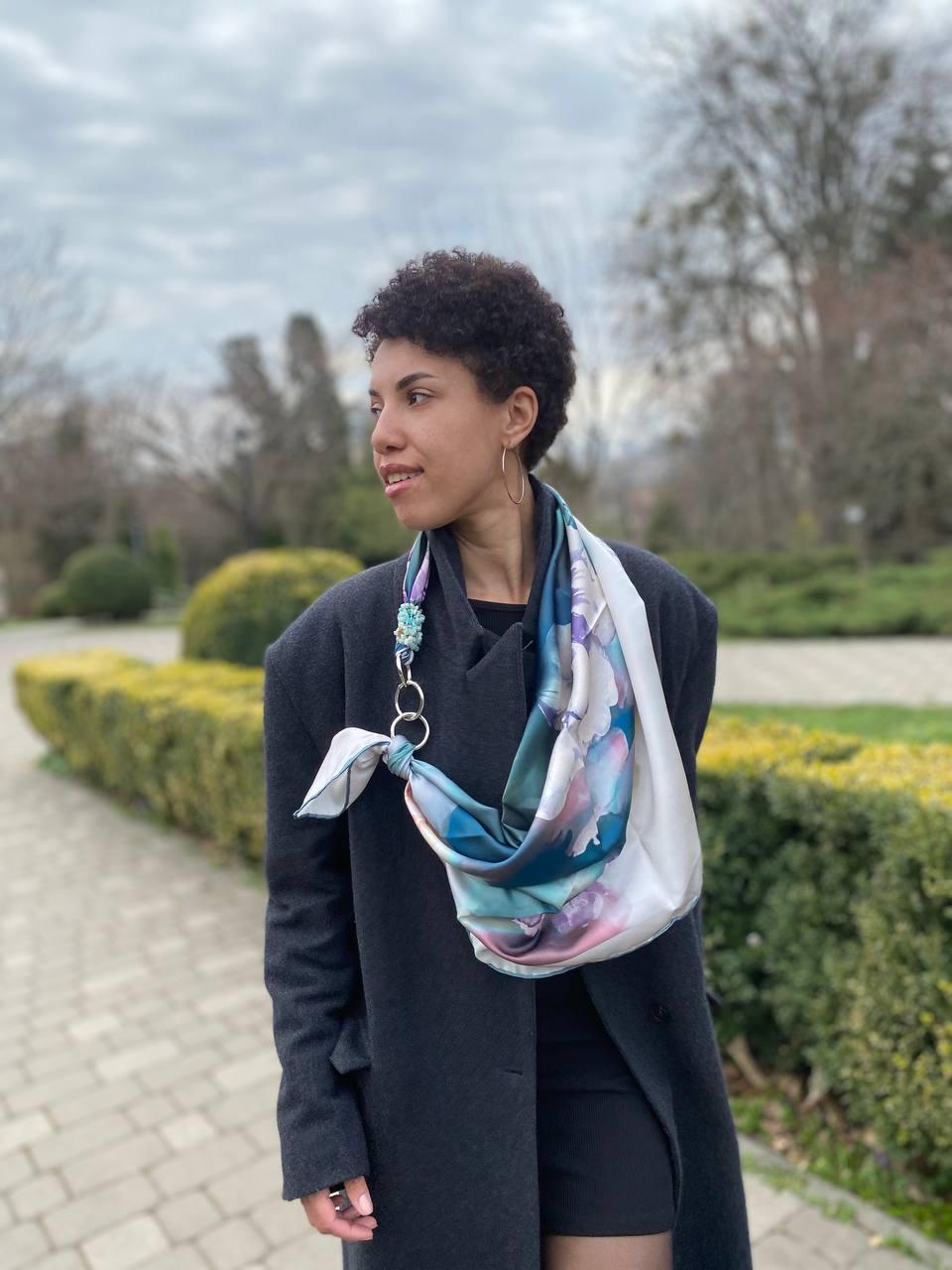 Хустка дизайнерська шовкова My Scarf Риф з каменем амазоніт 90 см Бірюзовий (35280108)