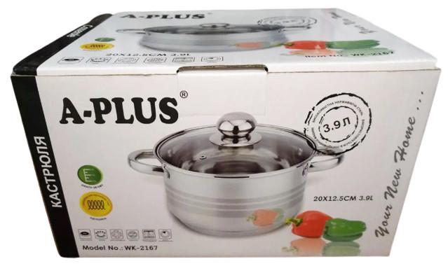 Кастрюля из нержавеющей стали A-Plus WK-2167 с крышкой с многослойным дном 3,9 л (1794869016) - фото 6 Кастрюля из нержавеющей стали A-Plus WK-2167 с крышкой с многослойным дном 3,9 л (1794869016) - фото 6