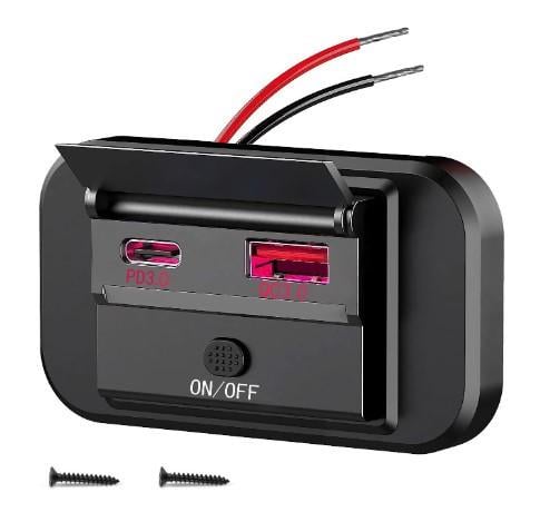 Панель автомобильная накладная USB со шторкой PD Type-C 12-24V QC 3.0 Красный