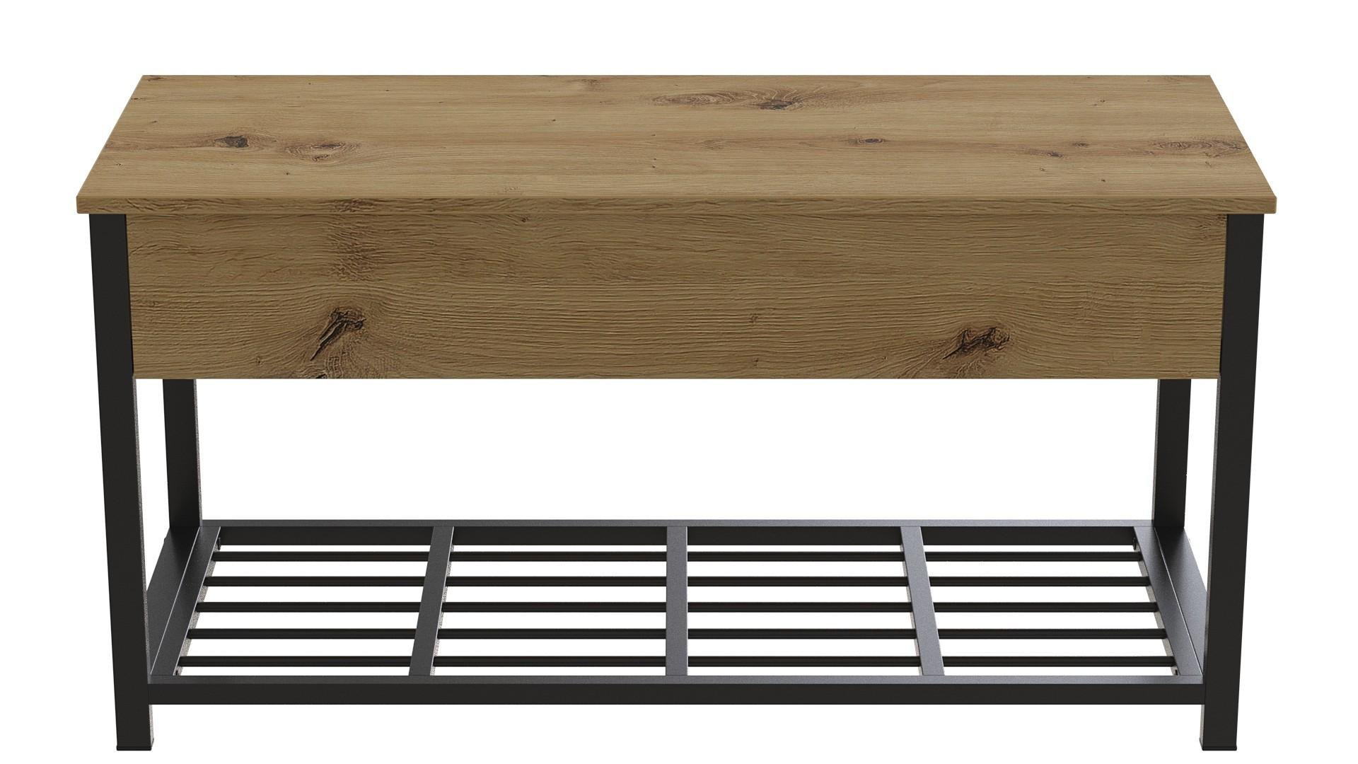 Банкетка с ящиком Ferrum-decor Дрейк 2 металл/ДСП 16 мм 550x1200x400 мм Черный/Дуб Артизан (FRD-103071)