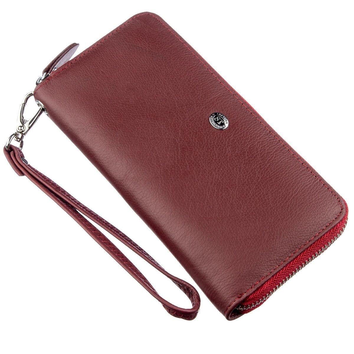Клатч-кошелек ST Leather 18935 из натуральной кожи с ремешком на запястье Темно-красный (168-136-18935)