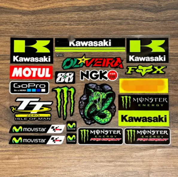 Набор наклеек Kawasaki/Monster Energy/Motul 1 лист (2854299734)