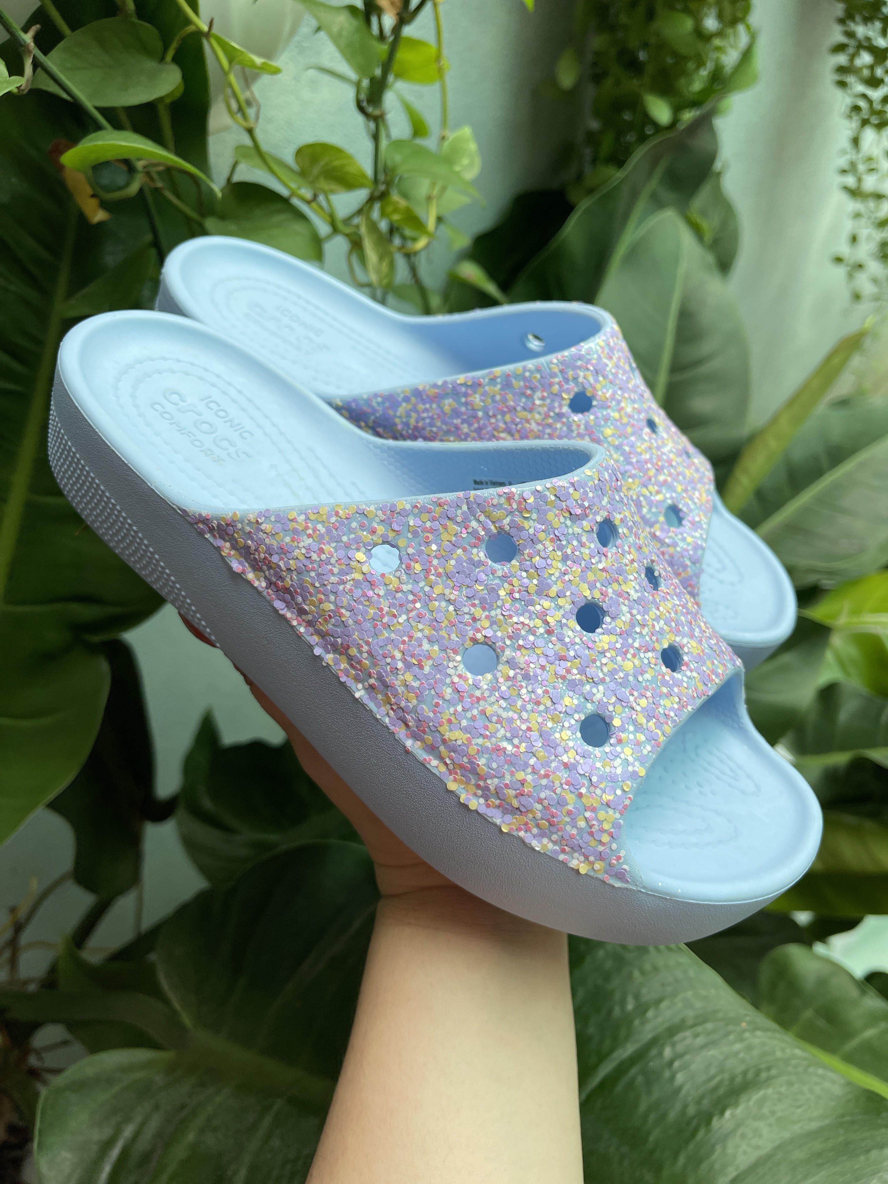 Слайди Crocs Classic Platform Glitter Slide р. 38-39 Blue Calcite/Multi (14907081) - фото 10