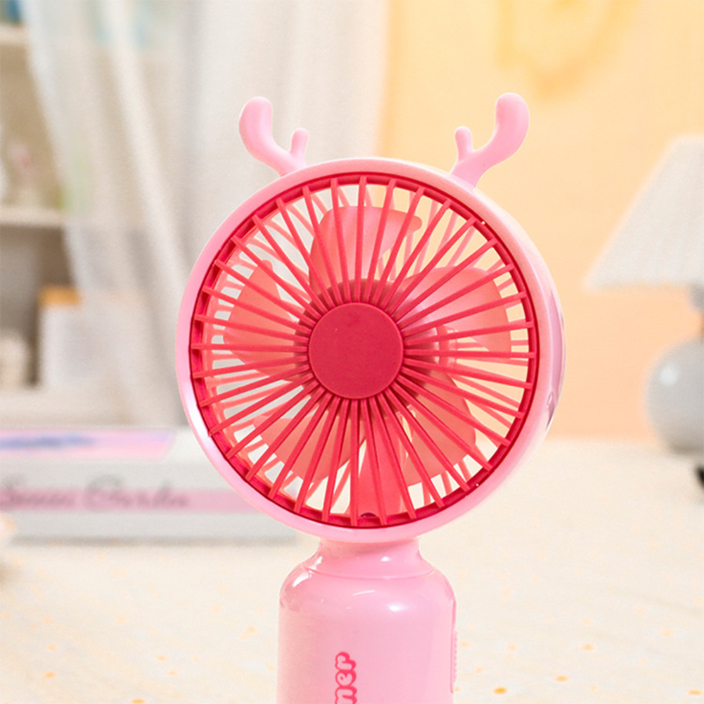 Портативный вентилятор с рожками Олень на аккумуляторе и USB Розовый - фото 7