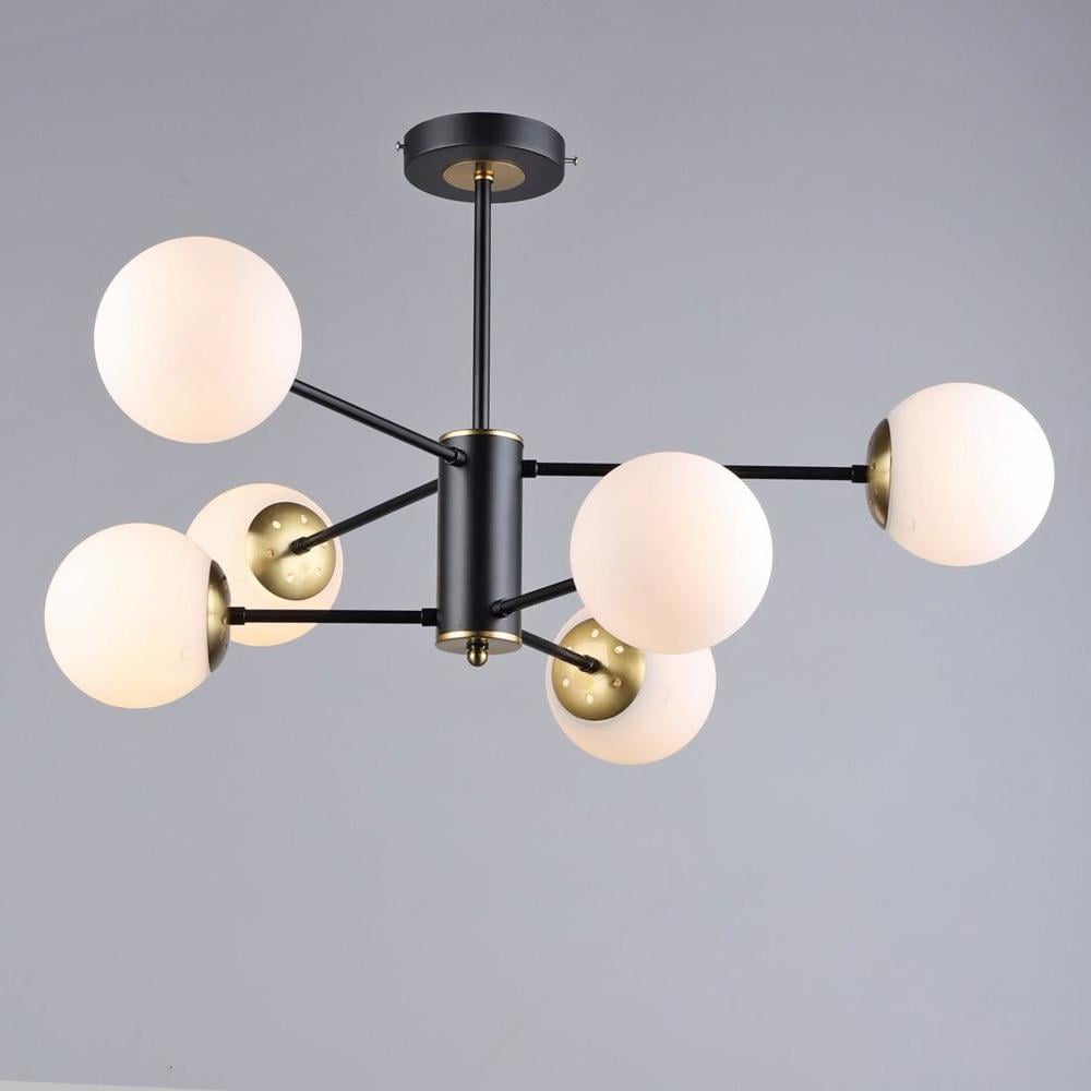 Люстра молекула потолочная Light House SRS-20640/6 BK+COP плафоны белые Черный/Медь