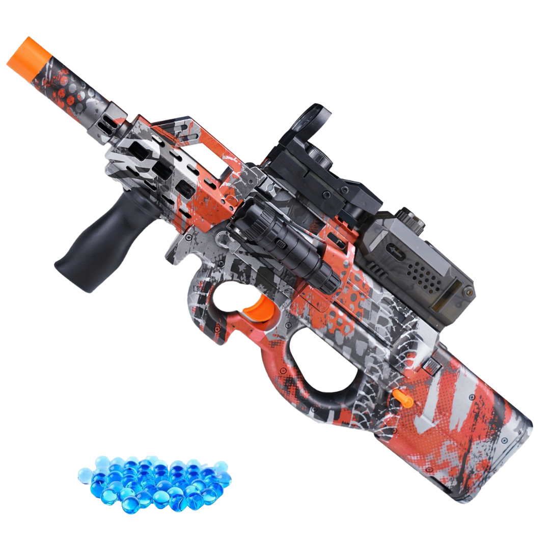 Гель бластер игрушечный электрический на водяных шарах Орбиз P90 на аккумуляторе для детей с обвесами Серый