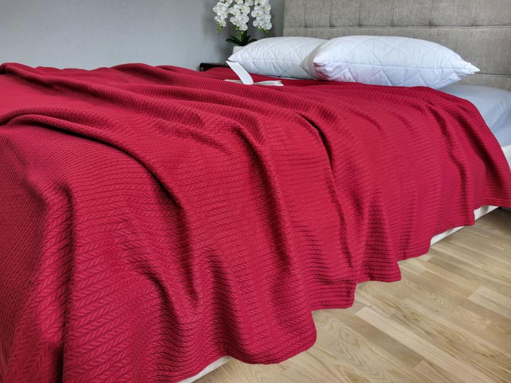 Покрывало Пике Косичка 140x220 см Вишневый джем (11222) - фото 1