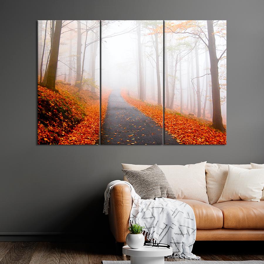 Картина природа Осенний туманный лес 156x100 см (A1079-3)