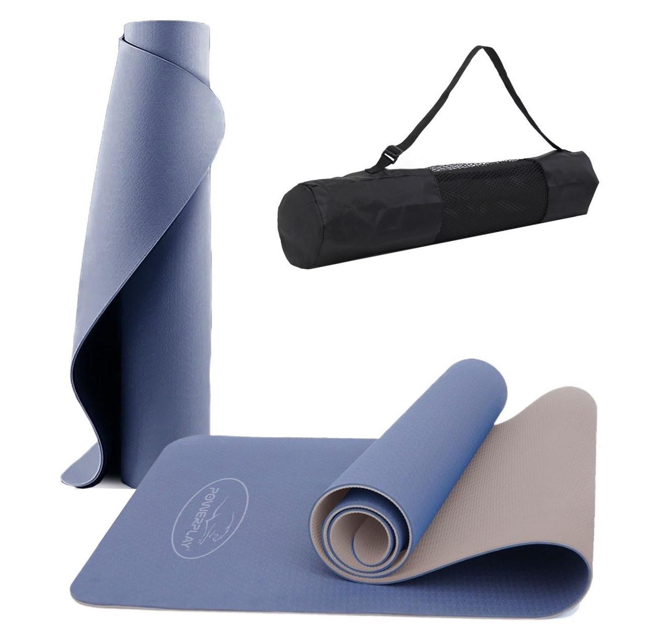 Коврик для йоги и фитнеса PowerPlay 4150 TPE Premium Performance Mat 183x61x0,6 мм Синий (A-011857) - фото 2