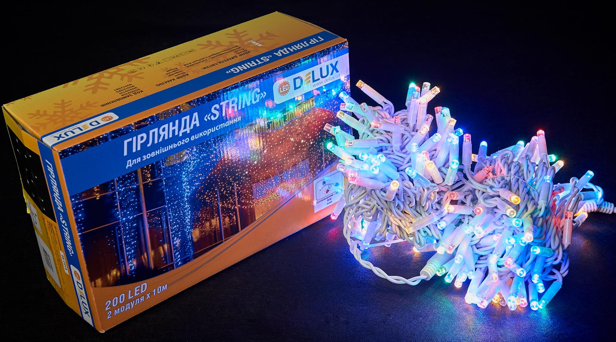 Гирлянда внешняя Delux String 200 LED IP44 EN нить 40 flash 2x10 м Разноцветный/Белый (90012981)