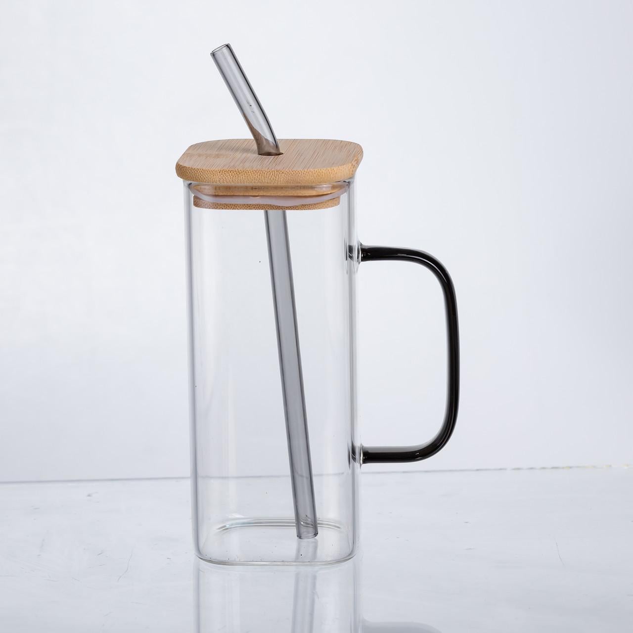 Кружка стеклянная Light House LG-30162 CL/CL с крышкой и прозрачной трубочкой 400 мл Прозрачный