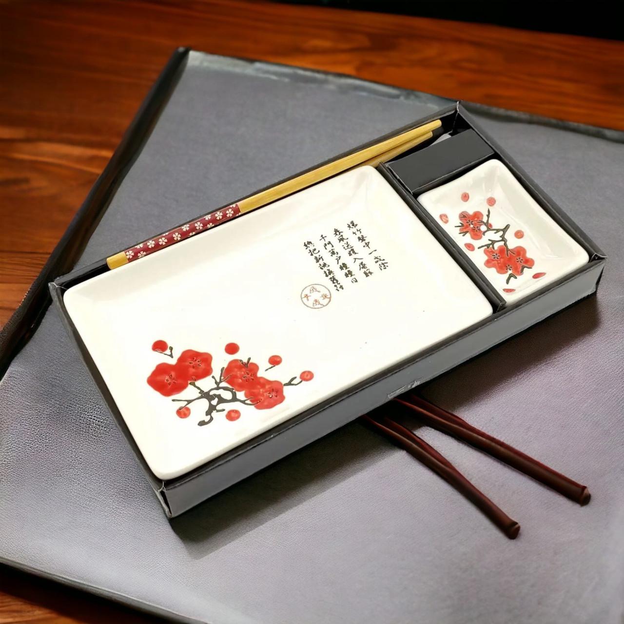 Набор для суши Сакура 4в1 тарелка/соусница/бамбуковые палочки/подставка под палочки из керамики 28х14 см (07-34280B) - фото 10 Набор для суши Сакура 4в1 тарелка/соусница/бамбуковые палочки/подставка под палочки из керамики 28х14 см (07-34280B) - фото 10