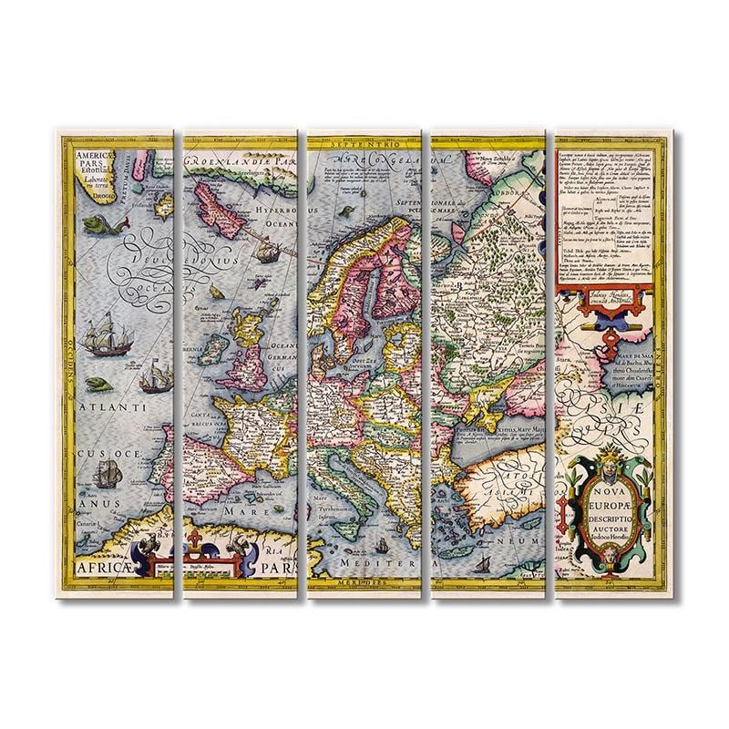 Винтажная карта Карта Европы 1596 Африка Париж 5 модулей 70x105 см