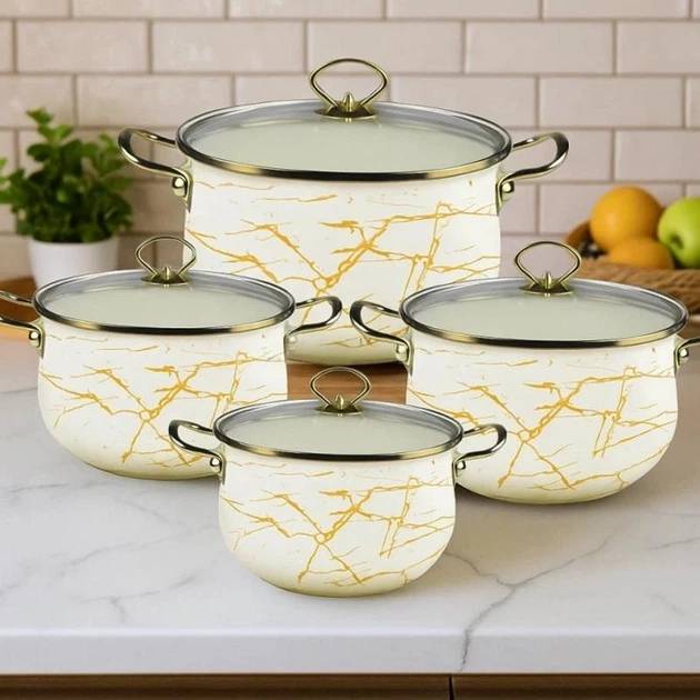 Набір емальованих каструль Edenberg 4 шт. з кришками (EB-12621) - фото 2 Набір емальованих каструль Edenberg 4 шт. з кришками (EB-12621) - фото 2