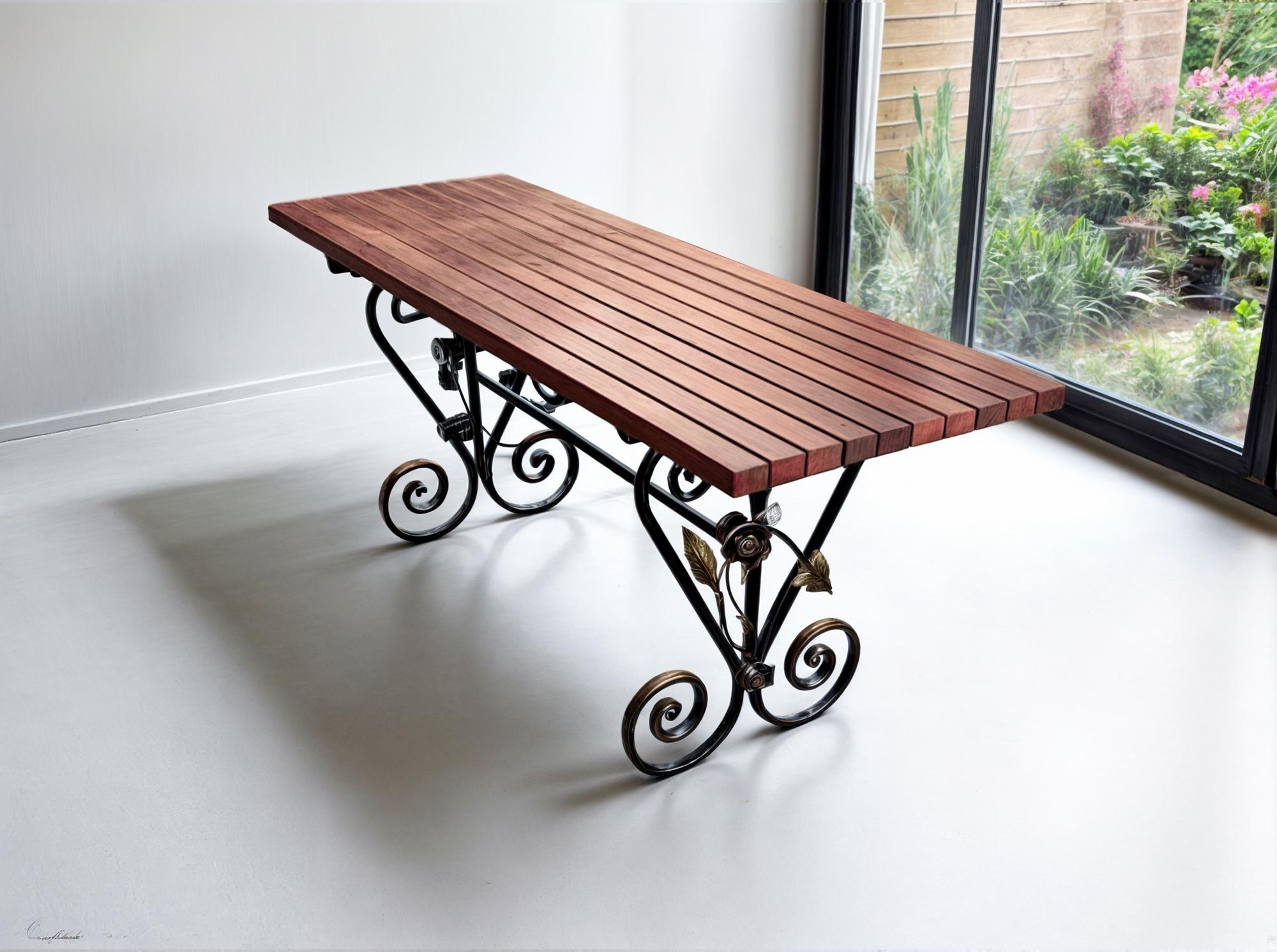 Стол кованый садовый Камелия для дачи/терассы/беседки 2000х700х800 мм Черешня