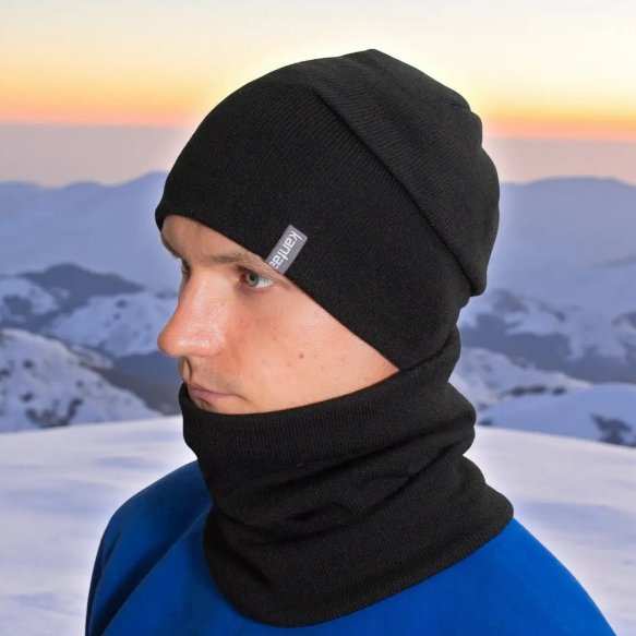 Комплект мужская шапка с отворотом со снудом на флисе Черный (29548403) - фото 2 Комплект мужская шапка с отворотом со снудом на флисе Черный (29548403) - фото 2