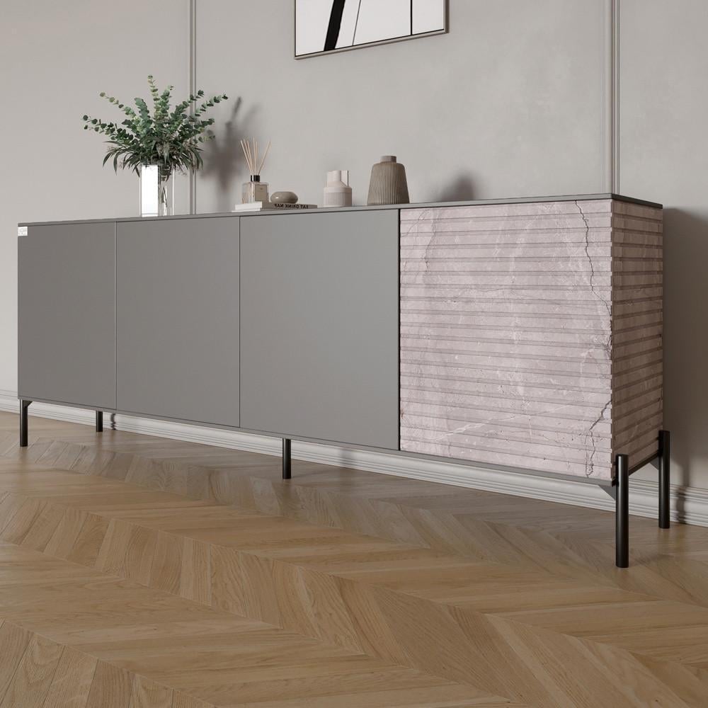 Комод в гостиную на черных металлических ножках Lion Грей 204x38x76,5 см Антрацит/Камень (Lion-042606)