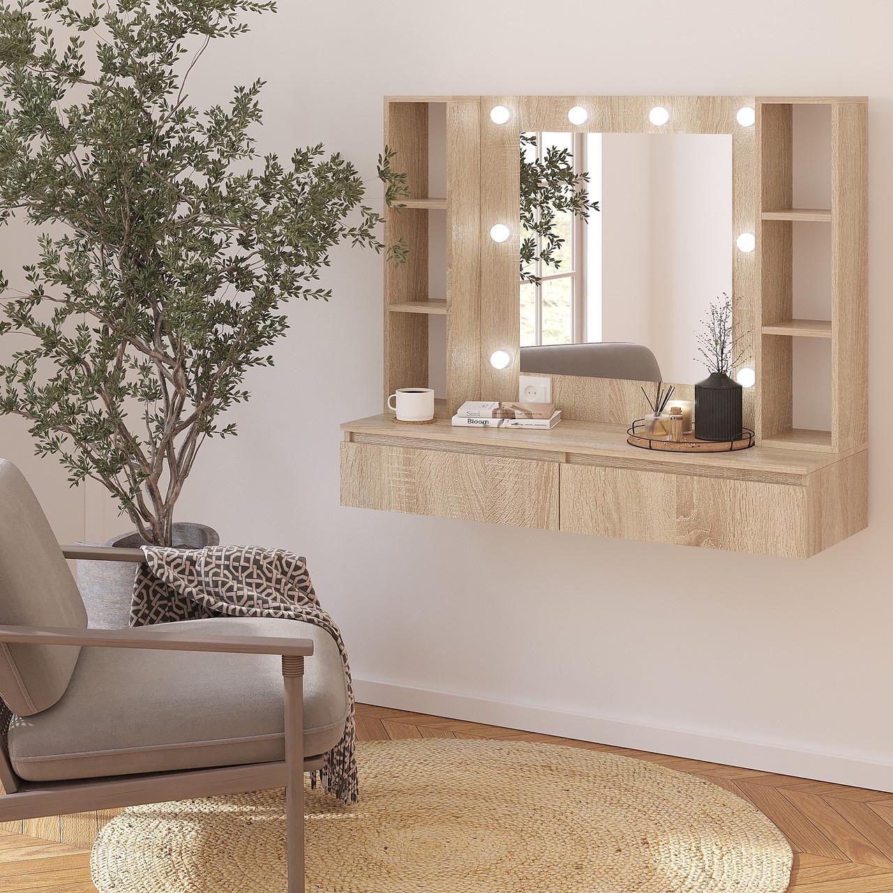 Туалетний столик New and Classic підвісний із підсвічуванням 1000х1200х400 мм Дуб сонома (ТЗ-Флай-8)