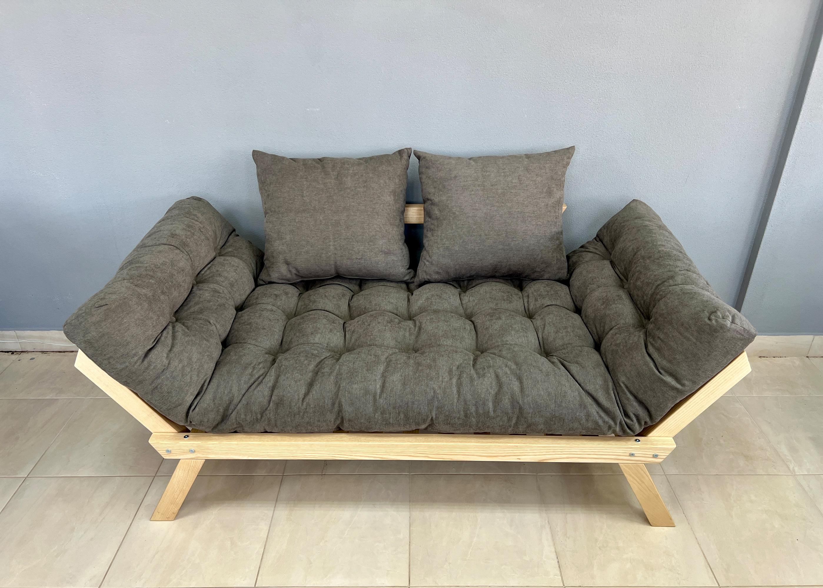 Диван деревянный раскладной Нью-Йорк Woody ясень Натуральный/матрас Пепельный (47559)