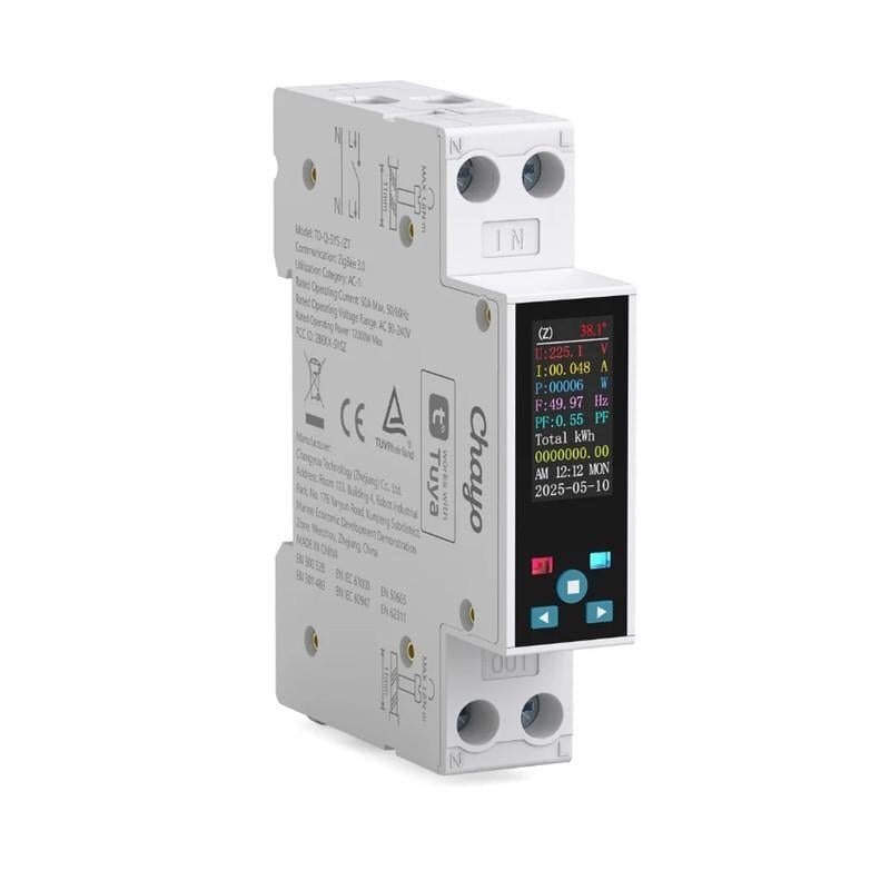 Разумное ZigBee реле Chayo с полной защитой/счетчиками/таймером 1P+N 1-50A 230V Smart Life/Tuya (CH-TO-Q-SYS-JZT)