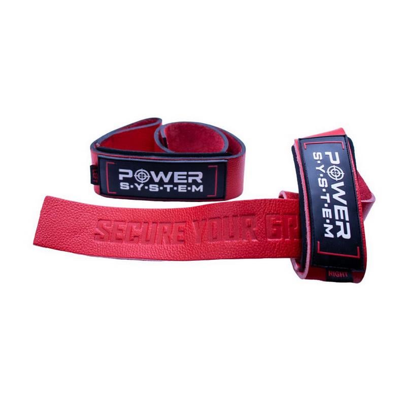Лямки для тяги штанги и подтягиваний кожаные Power System Lifting Leather Straps 3320 Красный