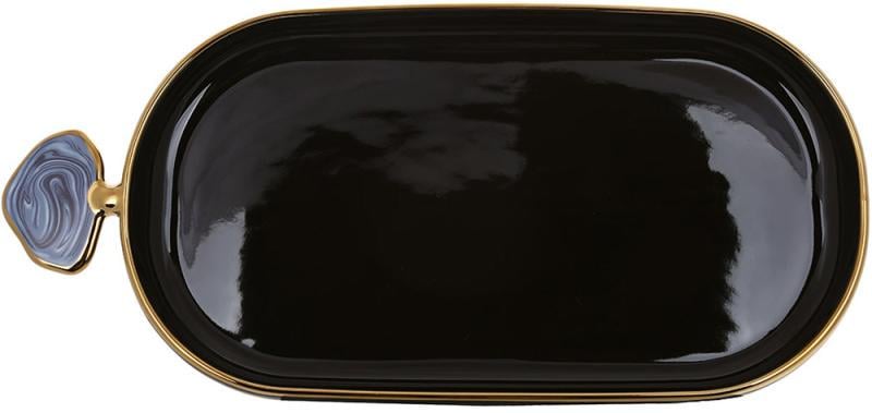 Блюдо фарфоровое Gold Line овальное с декоративной ручкой 36х16,5 см Черный (32329497)