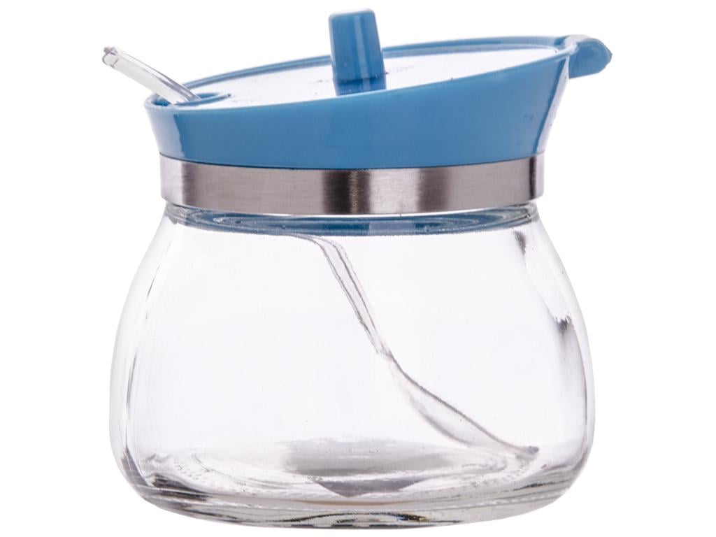 Емкость для сыпучих продуктов с пластиковой крышкой и ложкой 9х8,5х9 см 250 мл Синий (MSN-7075-02)