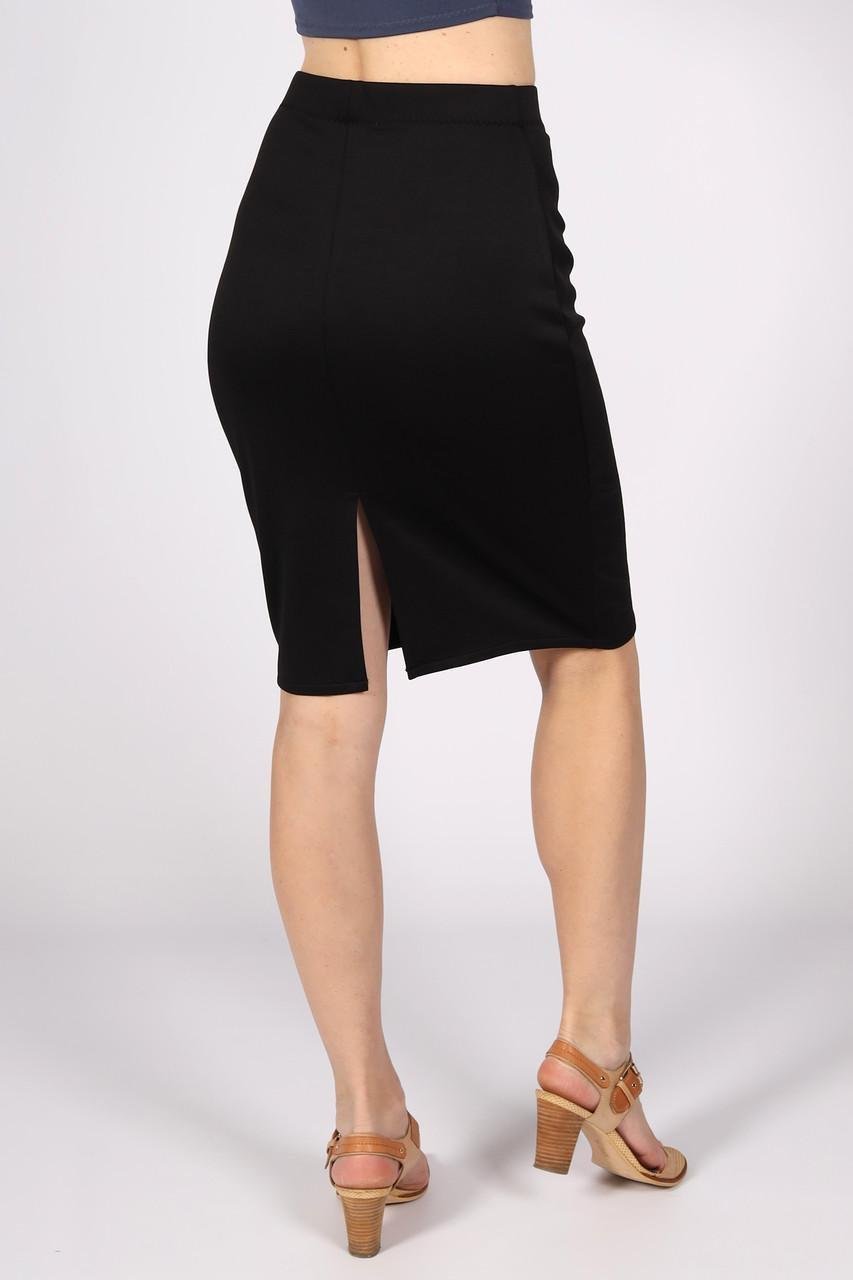 Юбка-карандаш женская по колено с разрезом сзади р. 44 Черный (2491814117) - фото 5