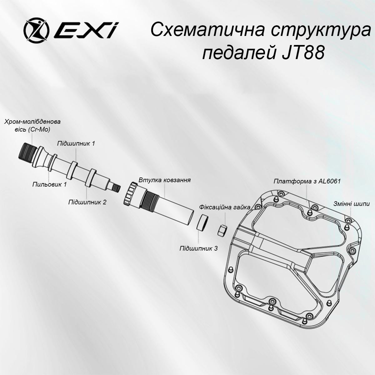 Педали велосипедные Exi JT88 алюминиевые на промышленных подшипниках Фиолетовый (EXI-JT88-4209) - фото 6