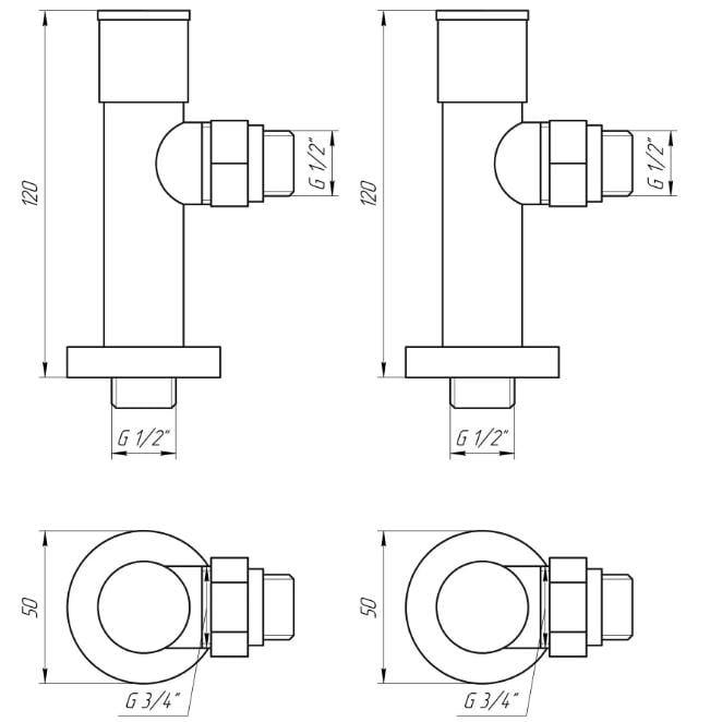 Набор вентильных угловых кранов с американкой Solomon 7777 1/2" Черный - фото 2 Набор вентильных угловых кранов с американкой Solomon 7777 1/2" Черный - фото 2