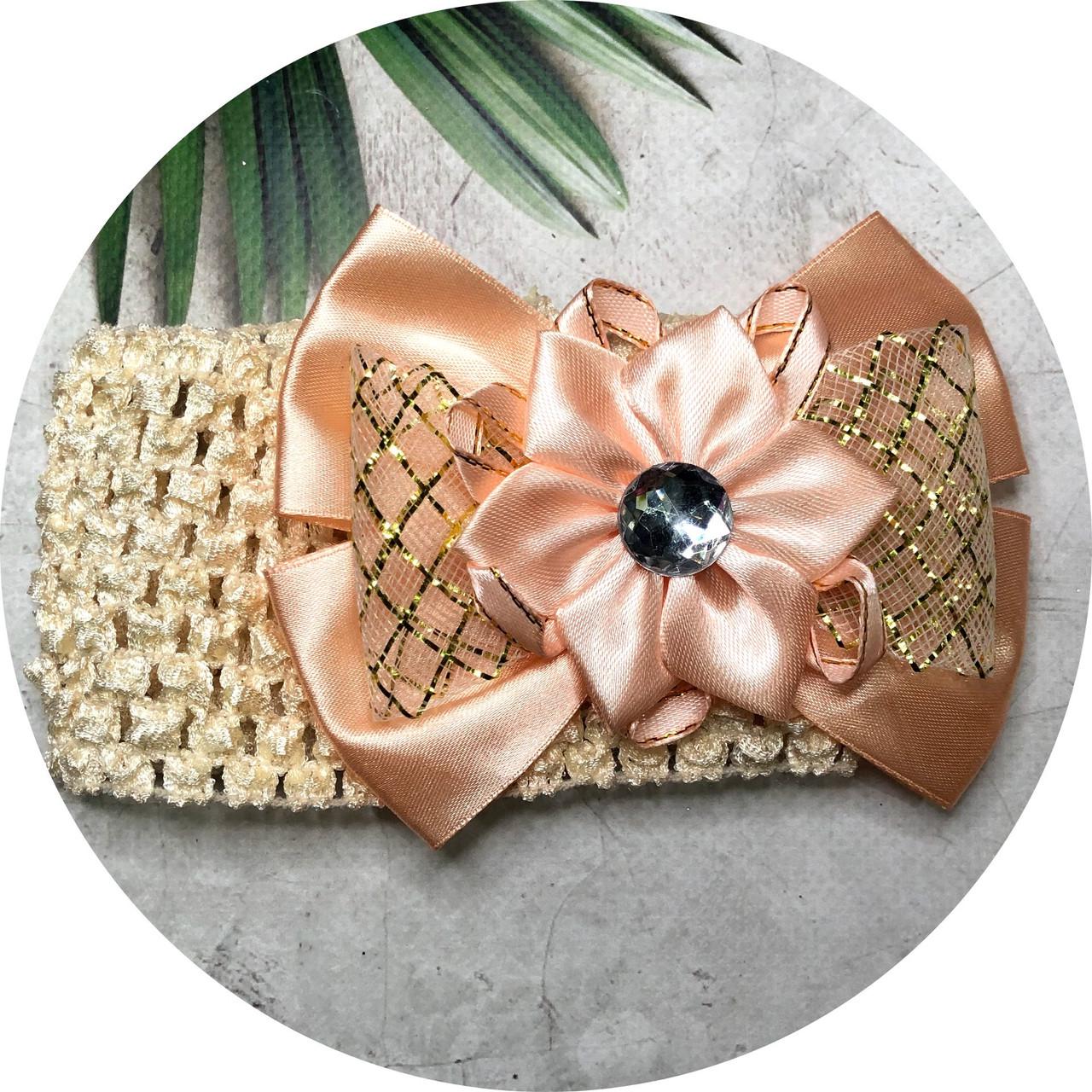 Повязка на голову с бантом Персиковый (258984)