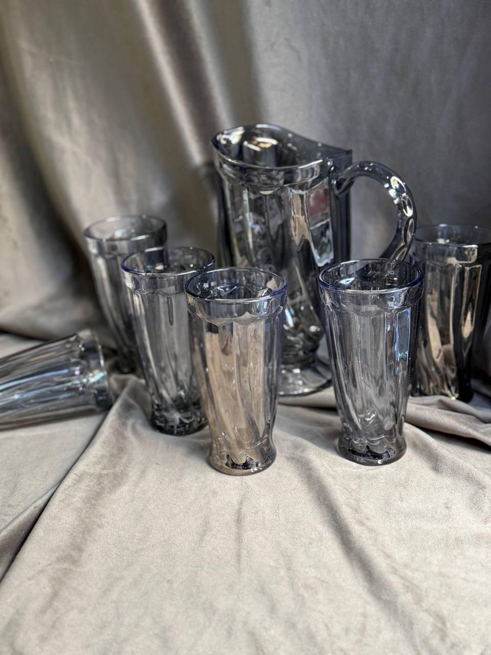 Набір питний скляний YIWU глечик 1,1 л/склянки 300 мл 7 предметів Графітовий (HP-19-39-1) - фото 3