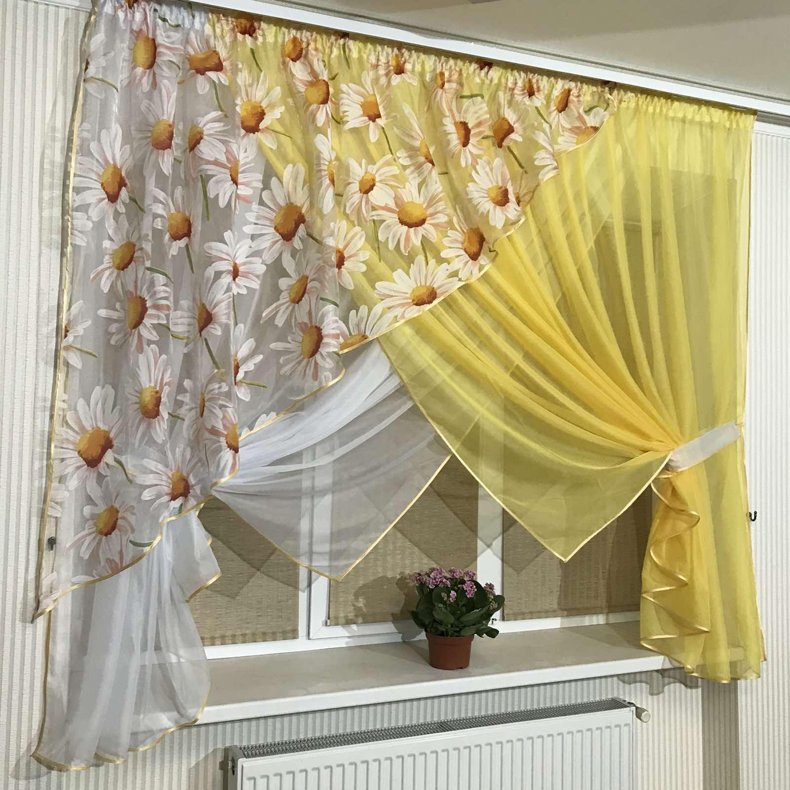 Занавеска на кухню TG Home №362 Ромашка Желтый (362-16/913-1) - фото 3 Занавеска на кухню TG Home №362 Ромашка Желтый (362-16/913-1) - фото 3