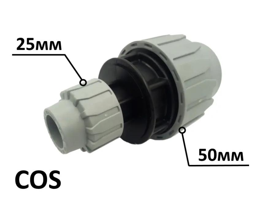 Муфта редукційна затискна COS ПЕ для поліетиленових труб 50х25 мм - фото 2 Муфта редукційна затискна COS ПЕ для поліетиленових труб 50х25 мм - фото 2