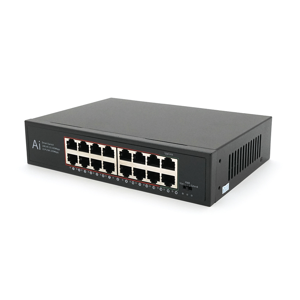 Комутатор PoE Merlion 14 портів PoE 10/100 2 RJ45 10/100/1000 Мбіт вбудований БП 52V 4,8A стійковий (YUT_V4696)