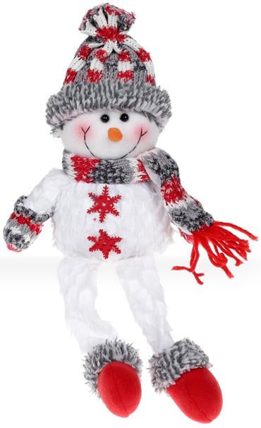 Іграшка м'яка сніговик 44 см Біло-сірий/Червоний
