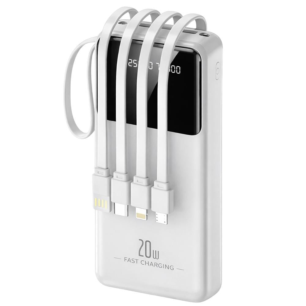 Повербанк Thatti wxj-021 со встроенными кабелями Type-C/lightning/micro-USB 30000 mAh 20W Белый (fe904cf5)
