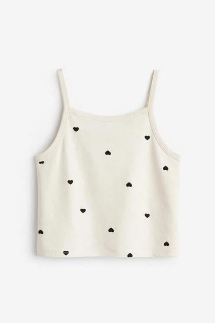 Майка H&M 1275382 Сердечки 122-128 см Молочный/Черный