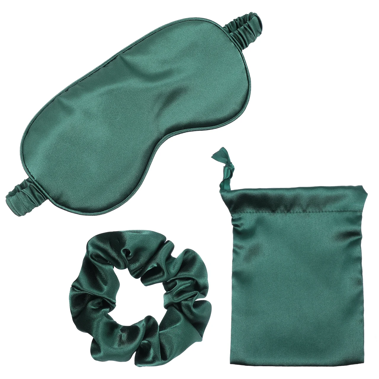 Маска для сну шовкова/гумка для волосся та чохол для зберігання Темно-зелений