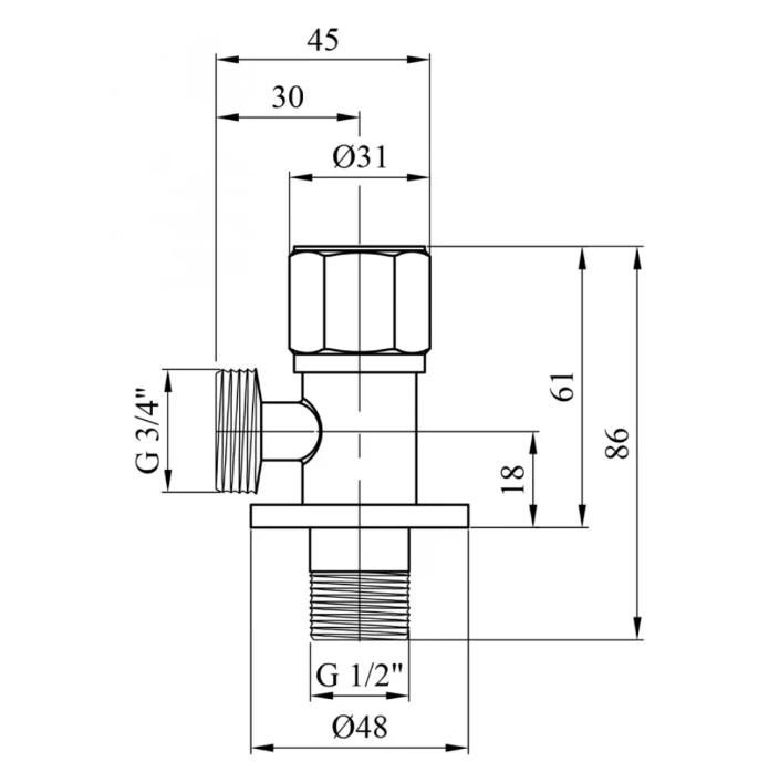 Кран приборный угловой Karro KR-03132S нержавеющая сталь 1/2"х3/4" - фото 2 Кран приборный угловой Karro KR-03132S нержавеющая сталь 1/2"х3/4" - фото 2