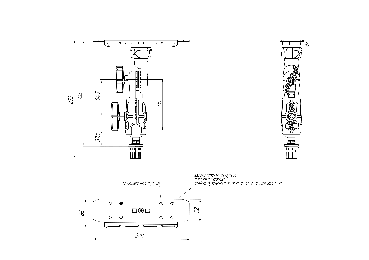 Наклонная алюминиевая платформа для эхолота Borika FASTen SLr220-3 для монитора 9-12" с шаровым соединением 1,5" 38 мм Черный (01.04.041.01.06) - фото 2