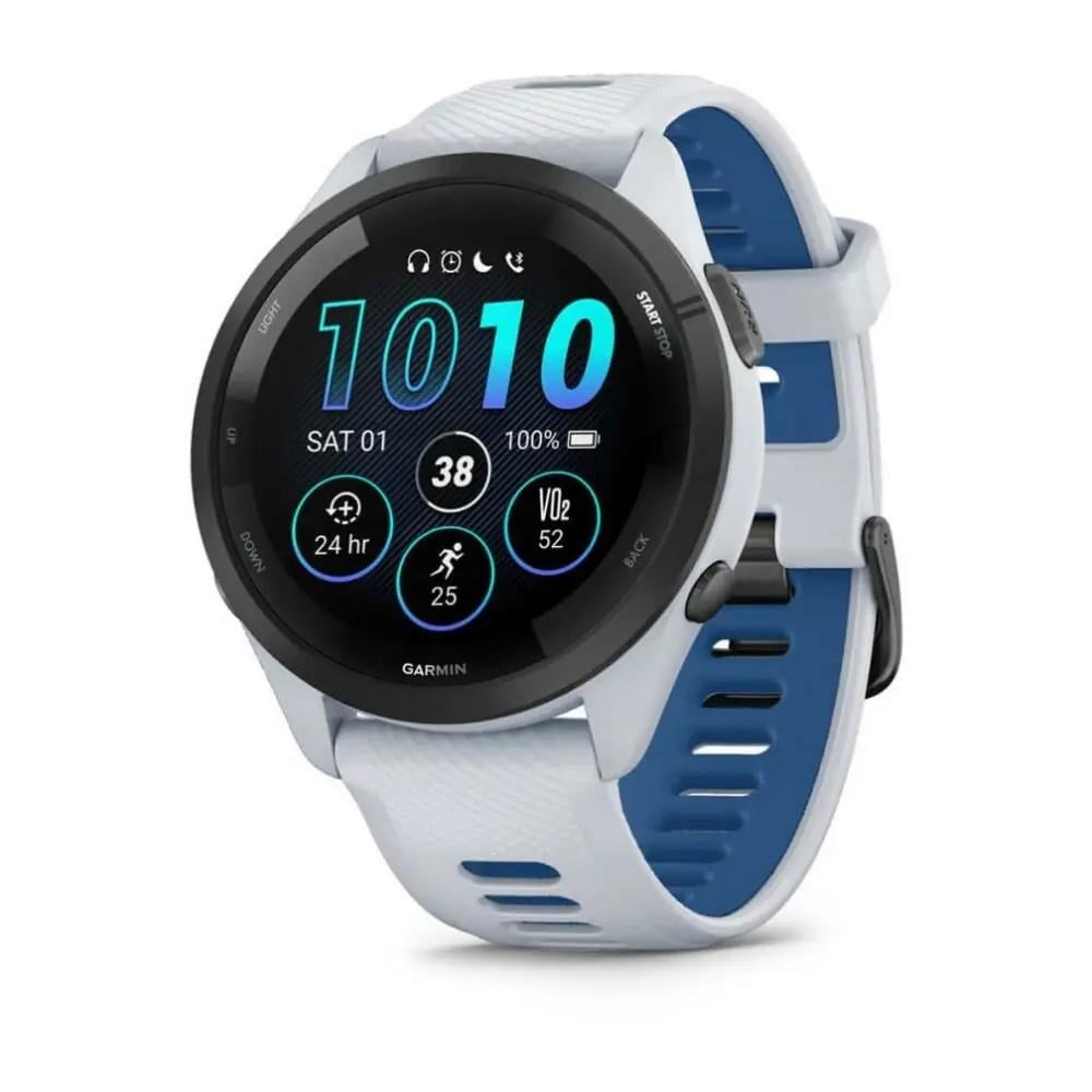Смарт-годинник Garmin Forerunner 265 Black Bezel with Whitestone Case and Whitestone/Tidal Blue S Band (010-02810-01/11/51) Смарт-годинник Garmin Forerunner 265 Black Bezel with Whitestone Case and Whitestone/Tidal Blue S Band (010-02810-01/11/51)