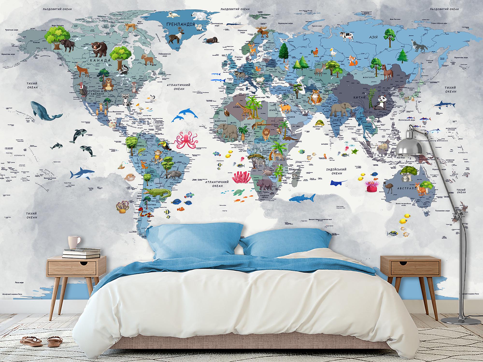 Фотошпалери флізелінові Upstream Дитяча карта світу 153х230 см (S5KM-003/3) - фото 2 Фотошпалери флізелінові Upstream Дитяча карта світу 153х230 см (S5KM-003/3) - фото 2