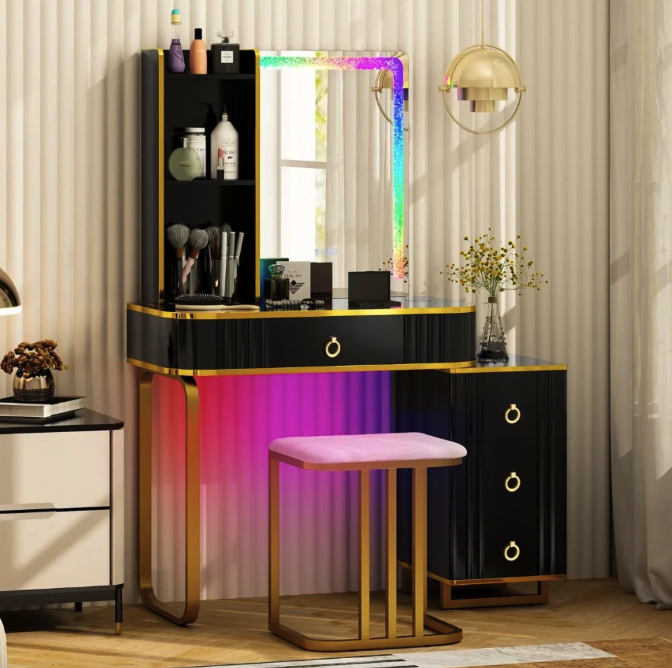 Туалетный столик Costway Vicci с пуфом/зеркалом LED Черный (5019) - фото 2